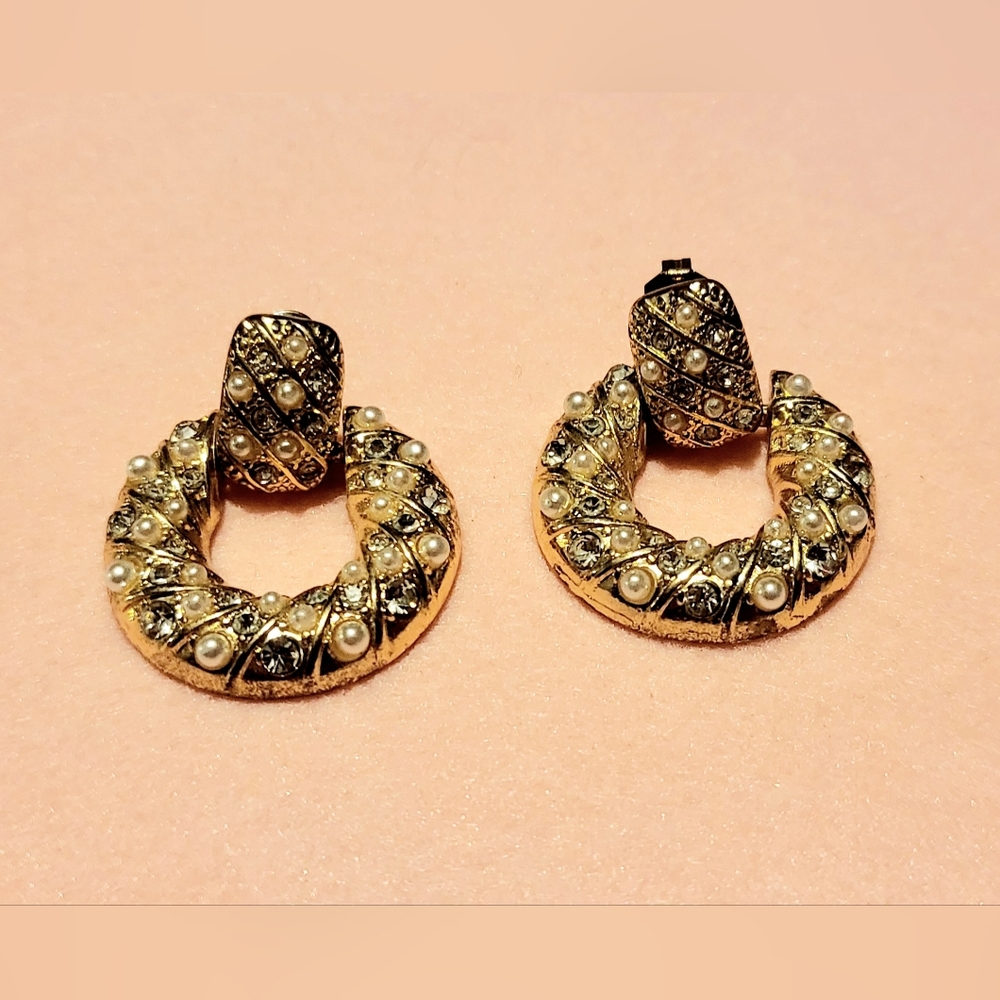 Gold Hoops With Embedded Pearl Elegance.